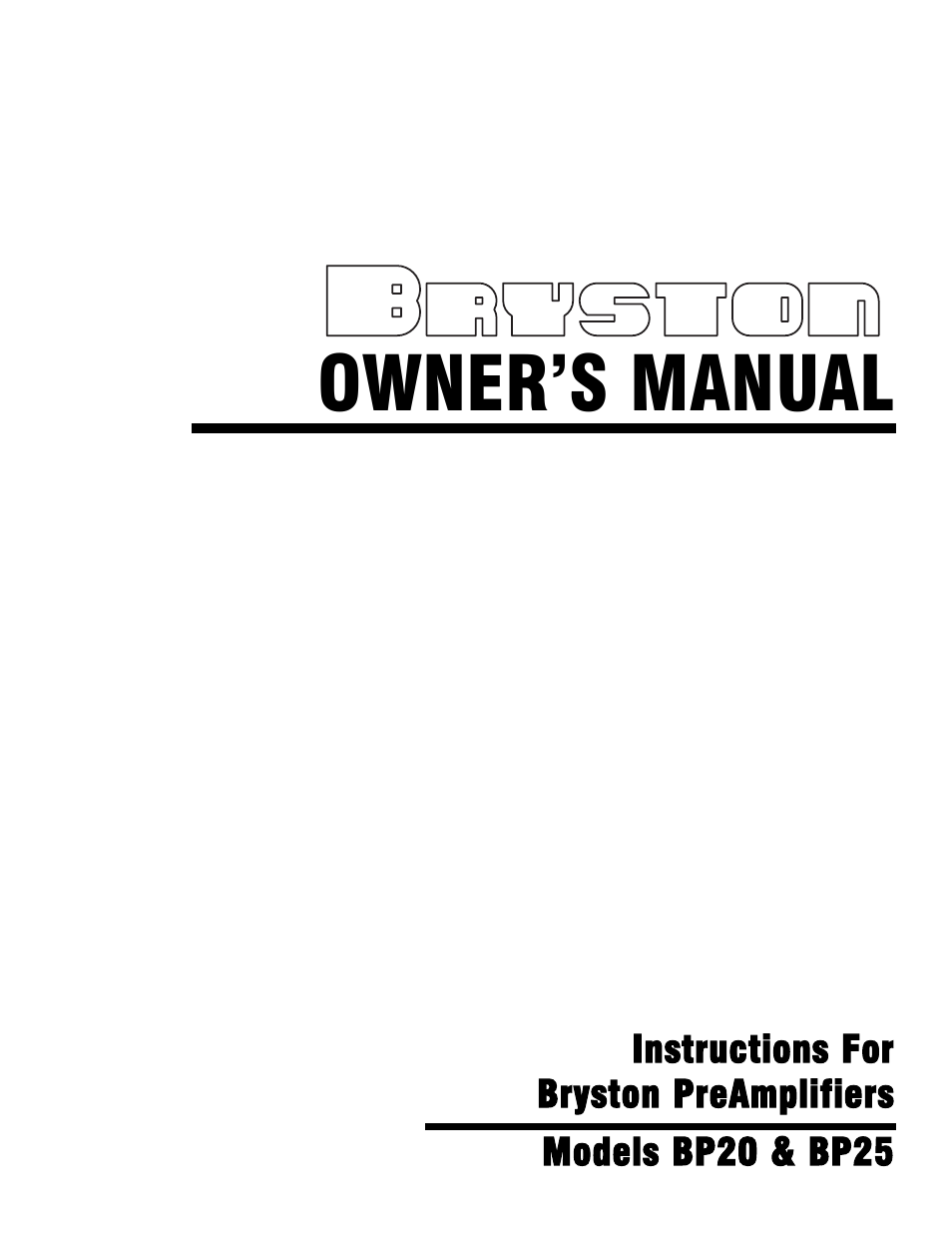 Bryston BP25 User Manual | 8 pages