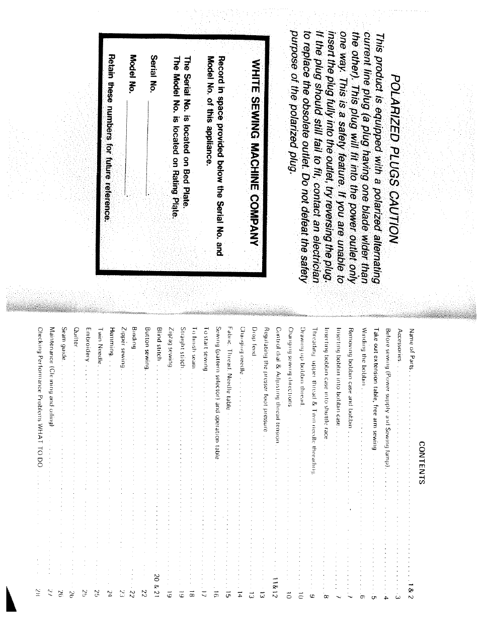 Polarized plugs caution, White sewing machine company | SINGER W1666 User Manual | Page 2 / 16