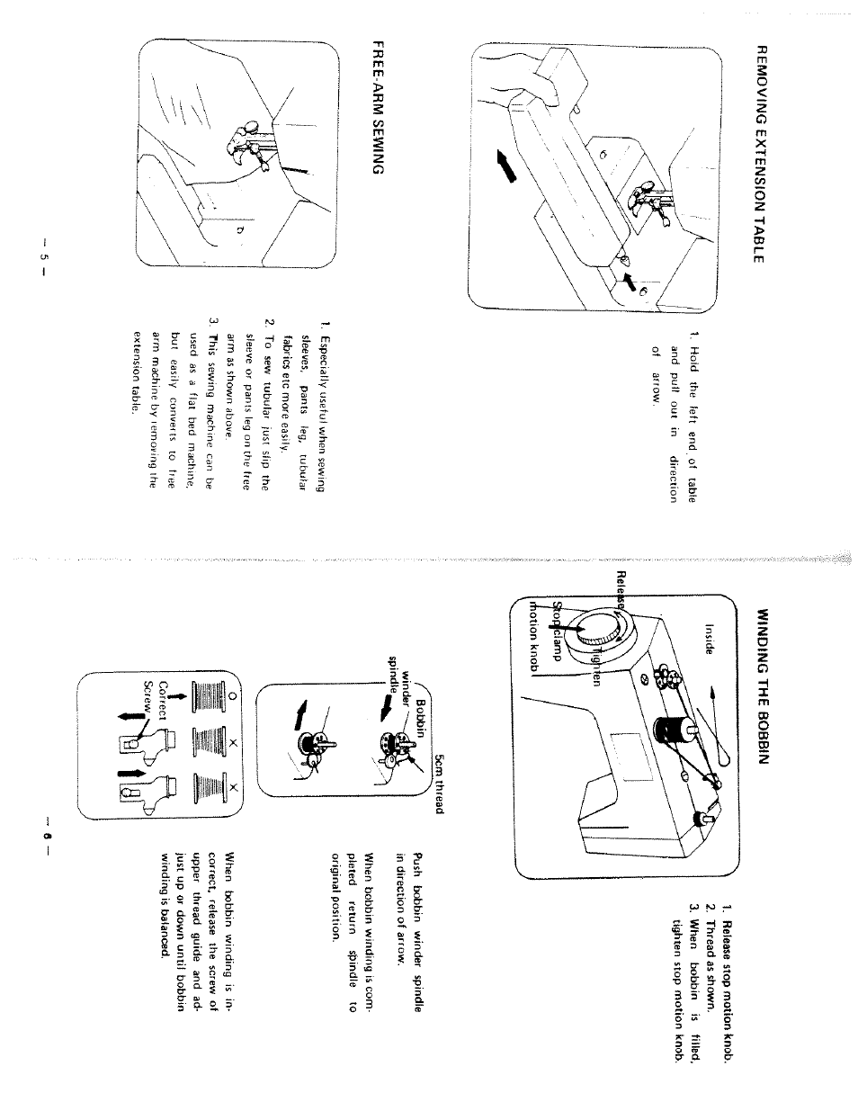 Removtimg extension table winding the bobbin, Free-arm sewing | SINGER W1666 User Manual | Page 5 / 16