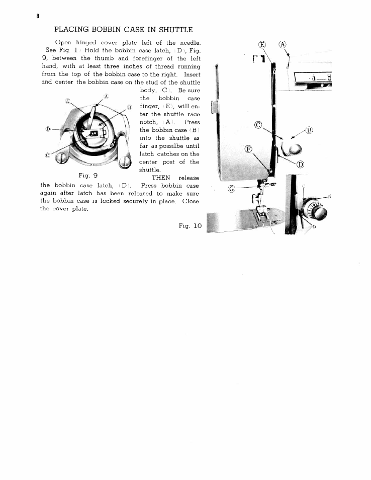 Placing bobbin case in shuttle | SINGER W167 User Manual | Page 10 / 38