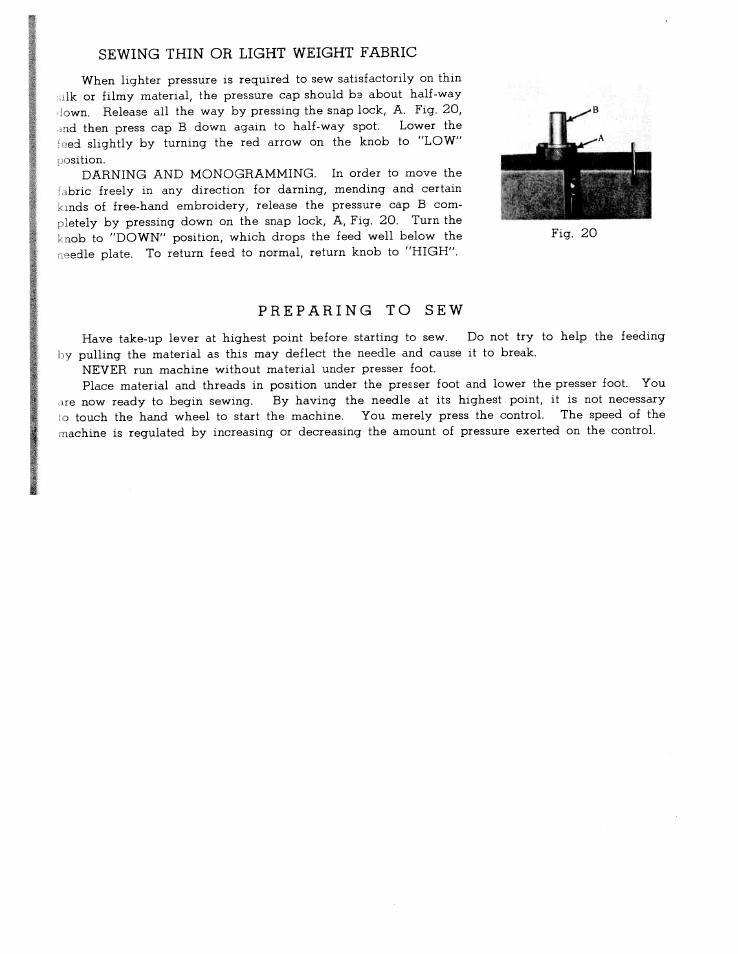 Sewing thin or light weight fabric, Preparing to sew | SINGER W167 User Manual | Page 15 / 38