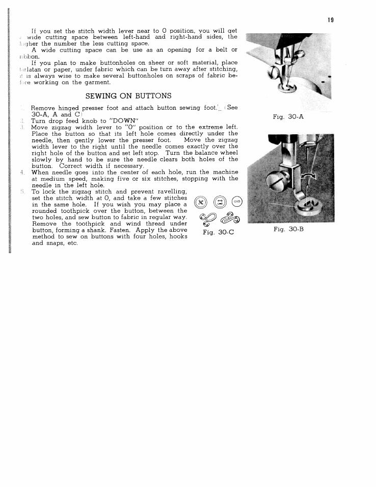 Sewing on buttons | SINGER W167 User Manual | Page 21 / 38