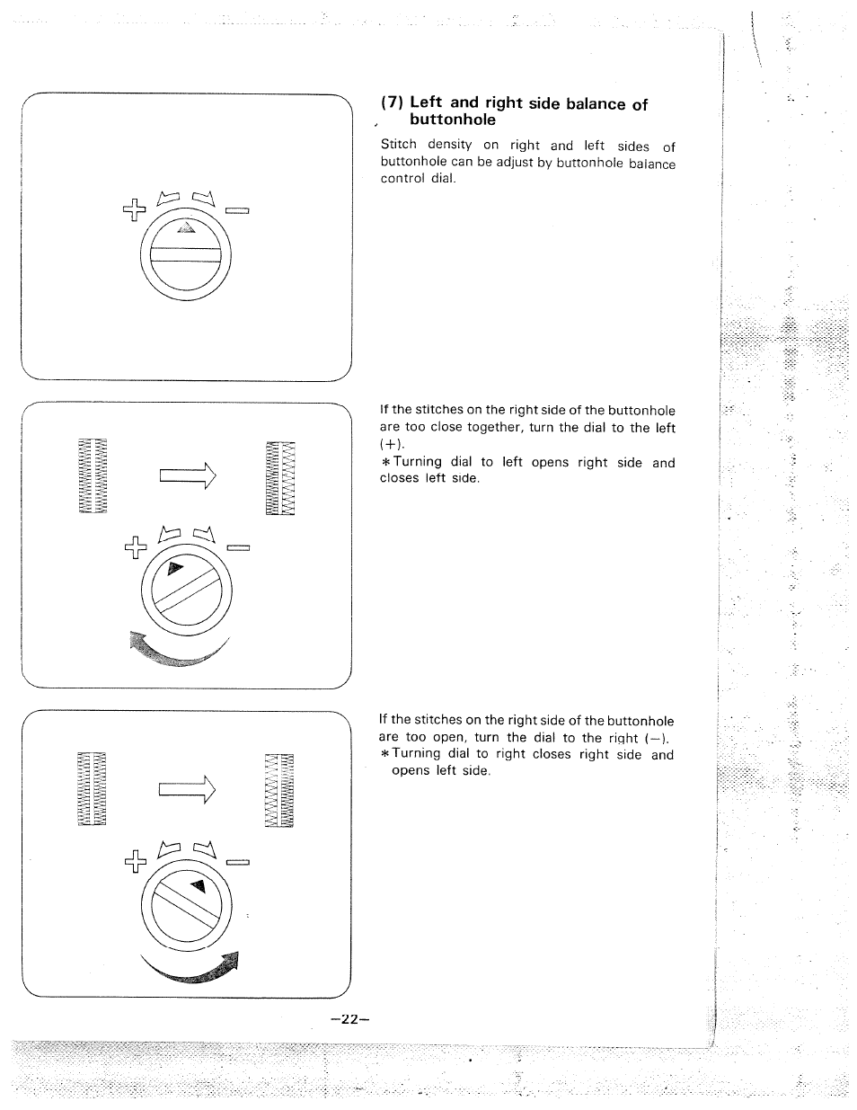 7) left and right side balance of , buttonhole, 7) adjusting both side balance of buttonhole | SINGER W1710 User Manual | Page 25 / 53