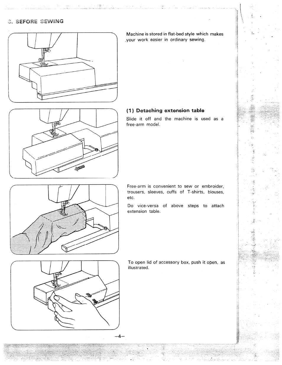 1) detaching extension table | SINGER W1710 User Manual | Page 7 / 53