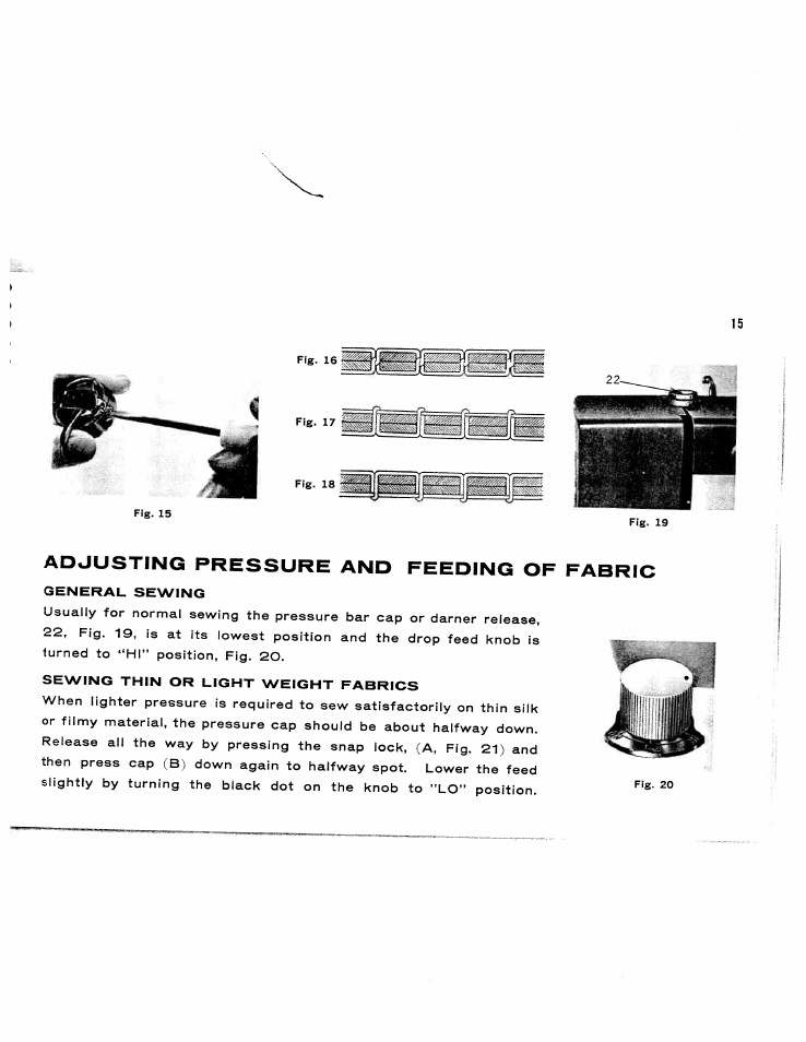 Adjusting pressure and feeding of fabric, Adjusting pressure and feed | SINGER W173 User Manual | Page 16 / 35