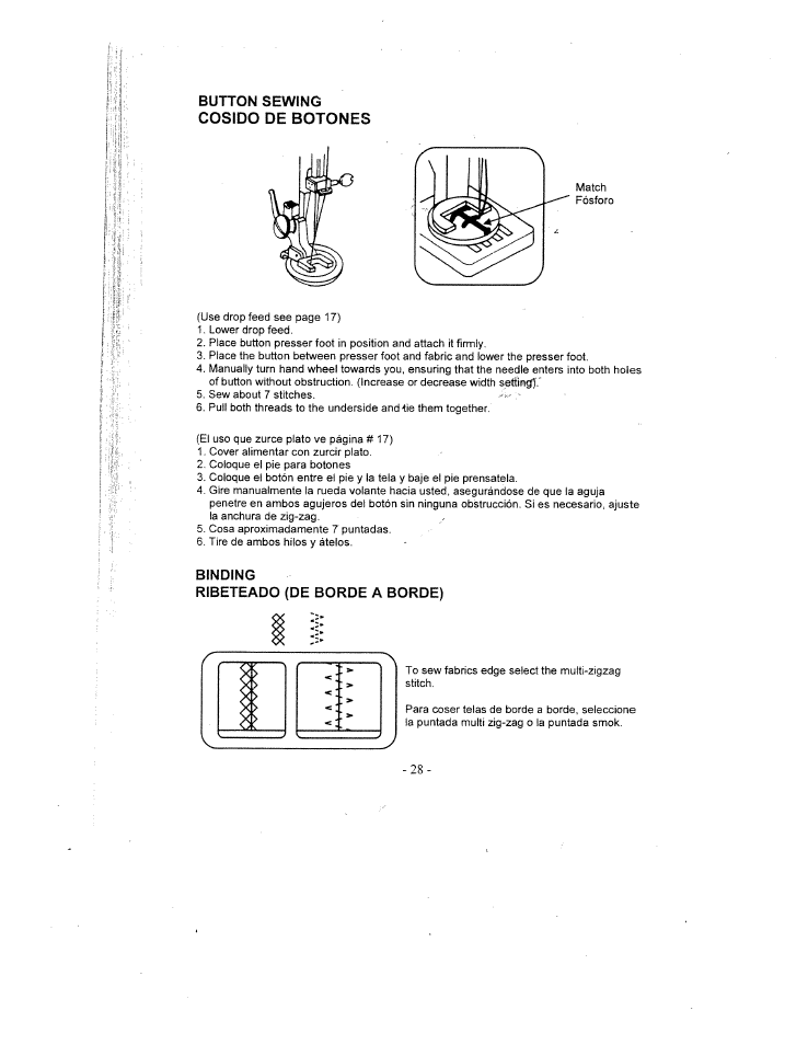 Binding, Ribeteado (de borde a borde) | SINGER W1735 User Manual | Page 28 / 36