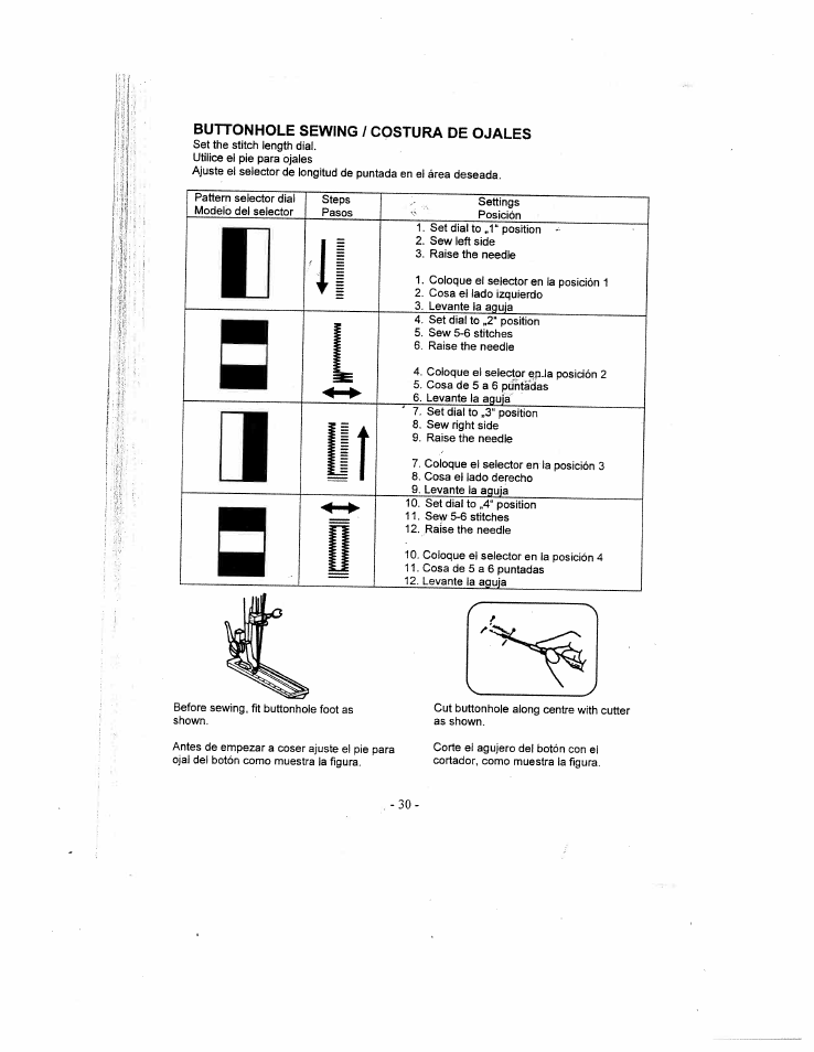 Buttonhole sewing / costura de ojales | SINGER W1735 User Manual | Page 30 / 36