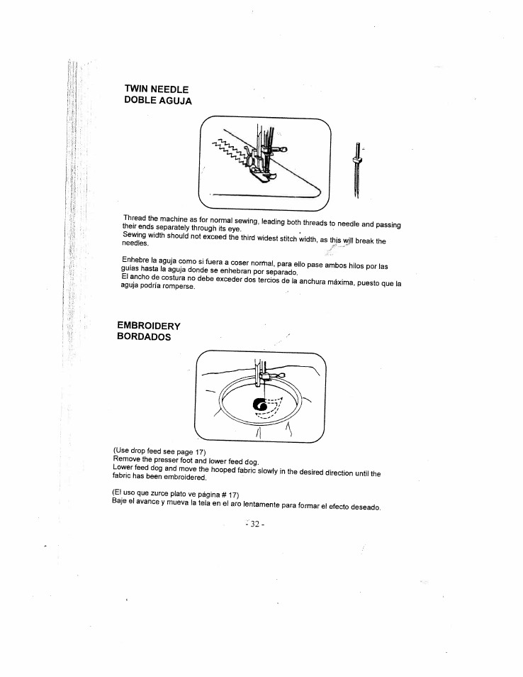 Twin needle doble aguja, Embroidery, Bordados | Sc'h’fbs ros | SINGER W1735 User Manual | Page 32 / 36