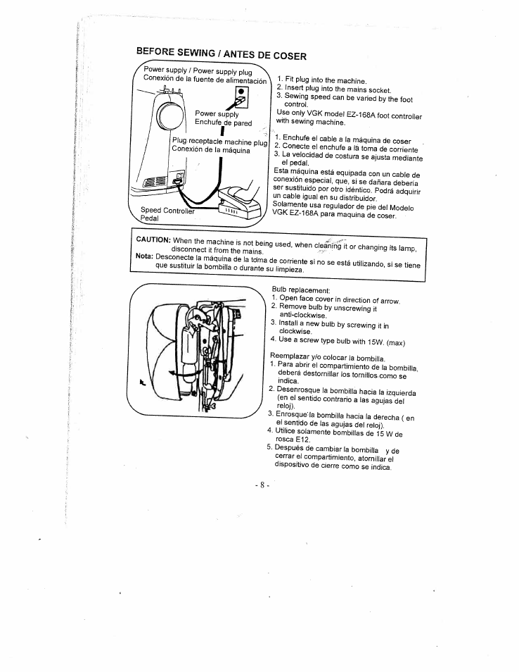 Before sewing / antes de coser | SINGER W1735 User Manual | Page 8 / 36