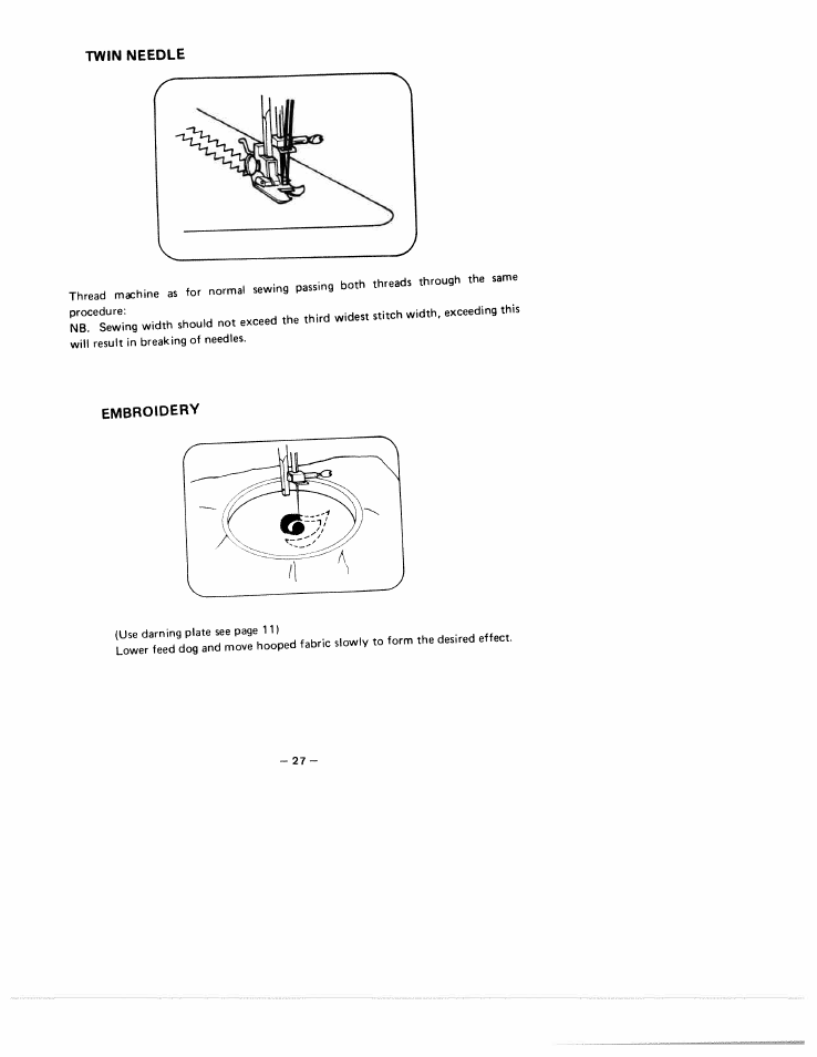 Twin needle, Embroidery | SINGER W1744 User Manual | Page 29 / 32