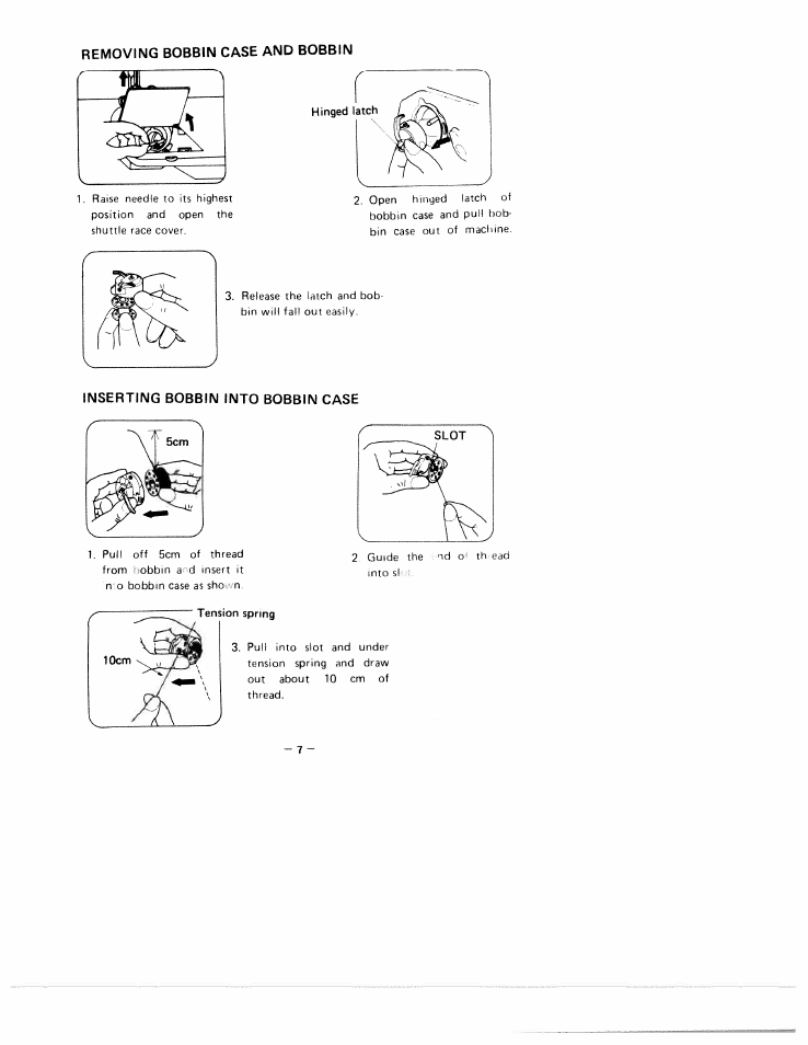 Removing bobbin case and bobbin, Inserting bobbin into bobbin case | SINGER W1744 User Manual | Page 9 / 32