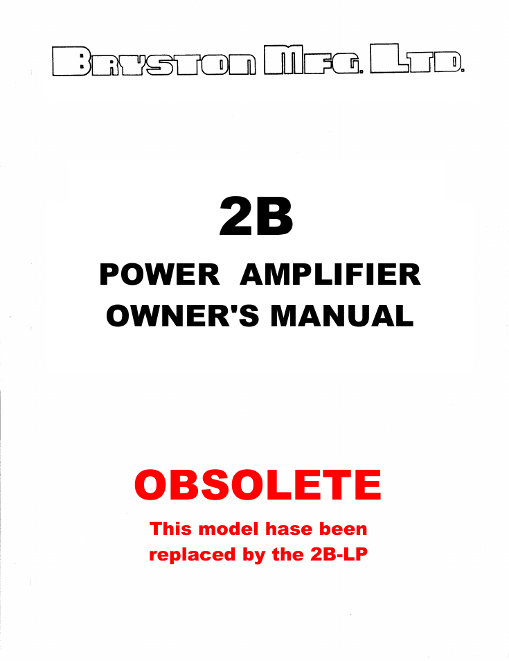 Bryston 2B User Manual | 9 pages