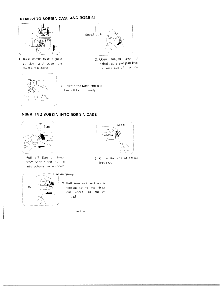 Removing bobbin case and bobbin, Inserting bobbin into bobbin case | SINGER W1750 User Manual | Page 10 / 31