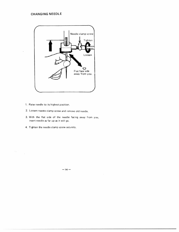 Changing needle, Chai'iging needle | SINGER W1750 User Manual | Page 17 / 31