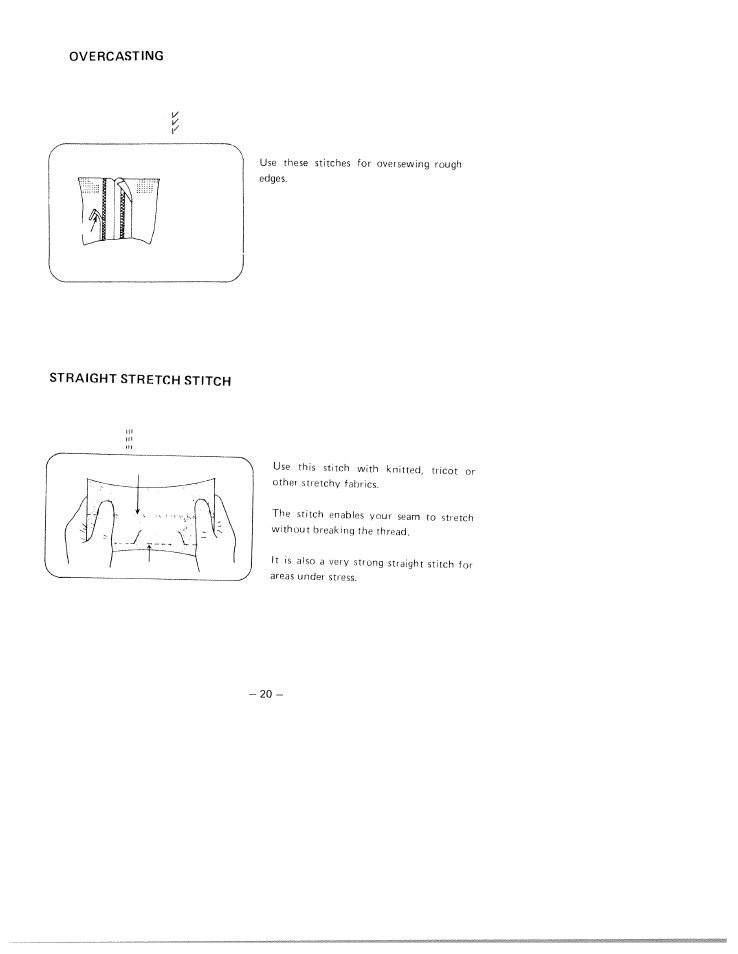 Overcasting, Straight stretch stitch | SINGER W1750 User Manual | Page 23 / 31