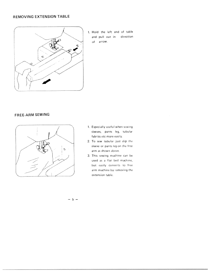 Removing extension table, Free-arm sewing | SINGER W1750 User Manual | Page 8 / 31