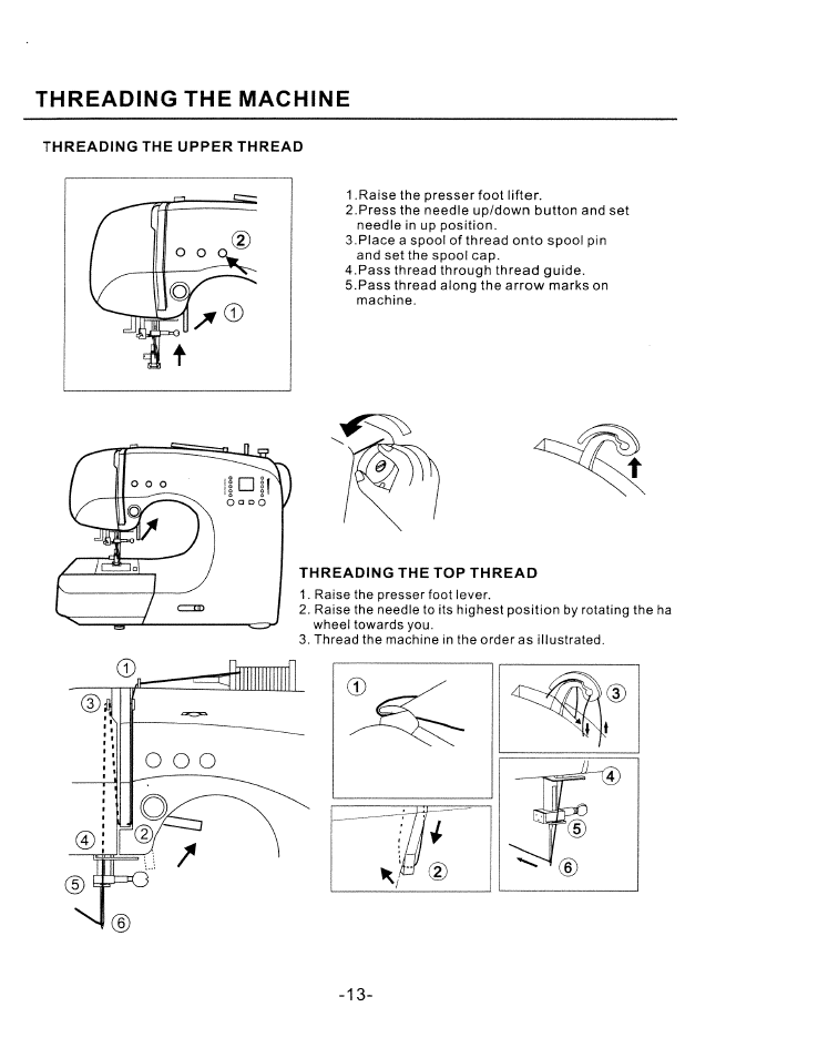 Threading the machine, Threading the upper thread | SINGER W1750C User Manual | Page 15 / 36
