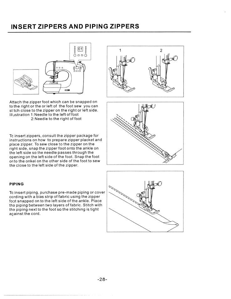Insert zippers and piping zippers | SINGER W1750C User Manual | Page 30 / 36