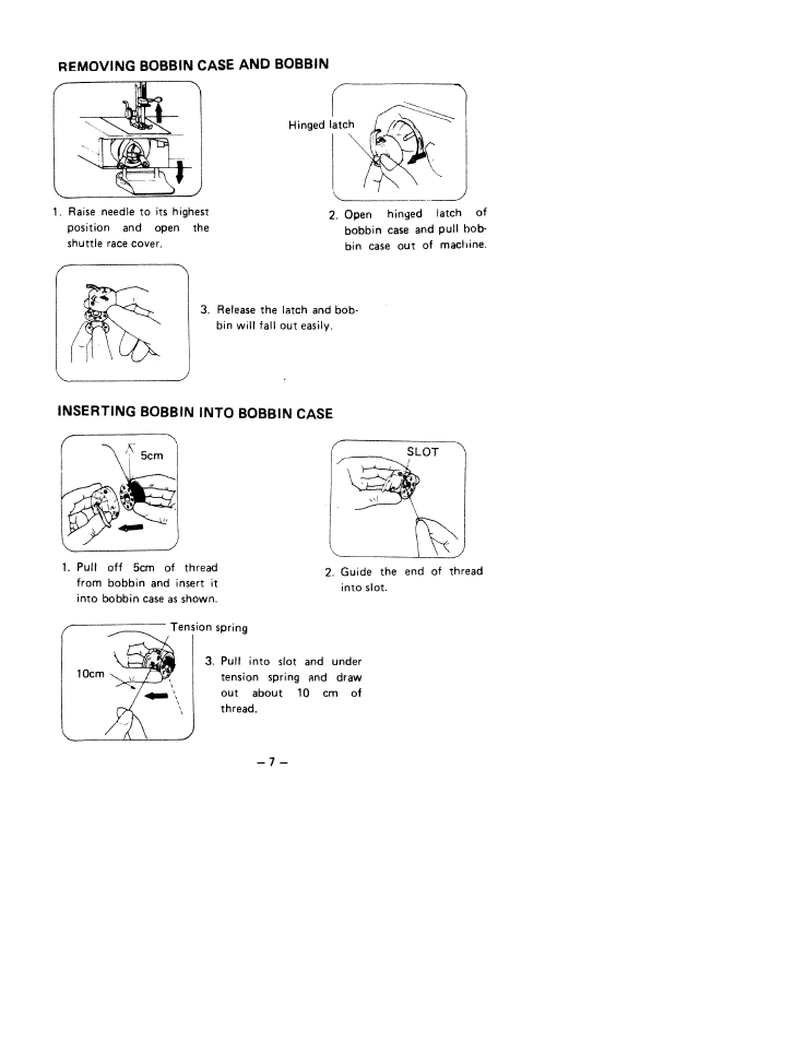 Inserting bobbin into bobbin case, Removing bobbin case and bobbin | SINGER W1755 User Manual | Page 12 / 34