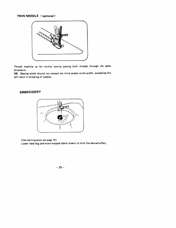 Twin needle (optional), Embroidery | SINGER W1755 User Manual | Page 30 / 34