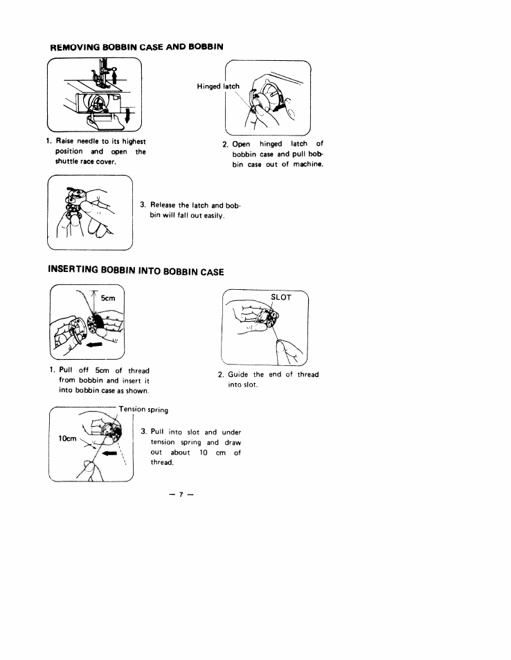 Removing bobbin case and bobbin, Inserting bobbin into bobbin case | SINGER W1766 User Manual | Page 12 / 33