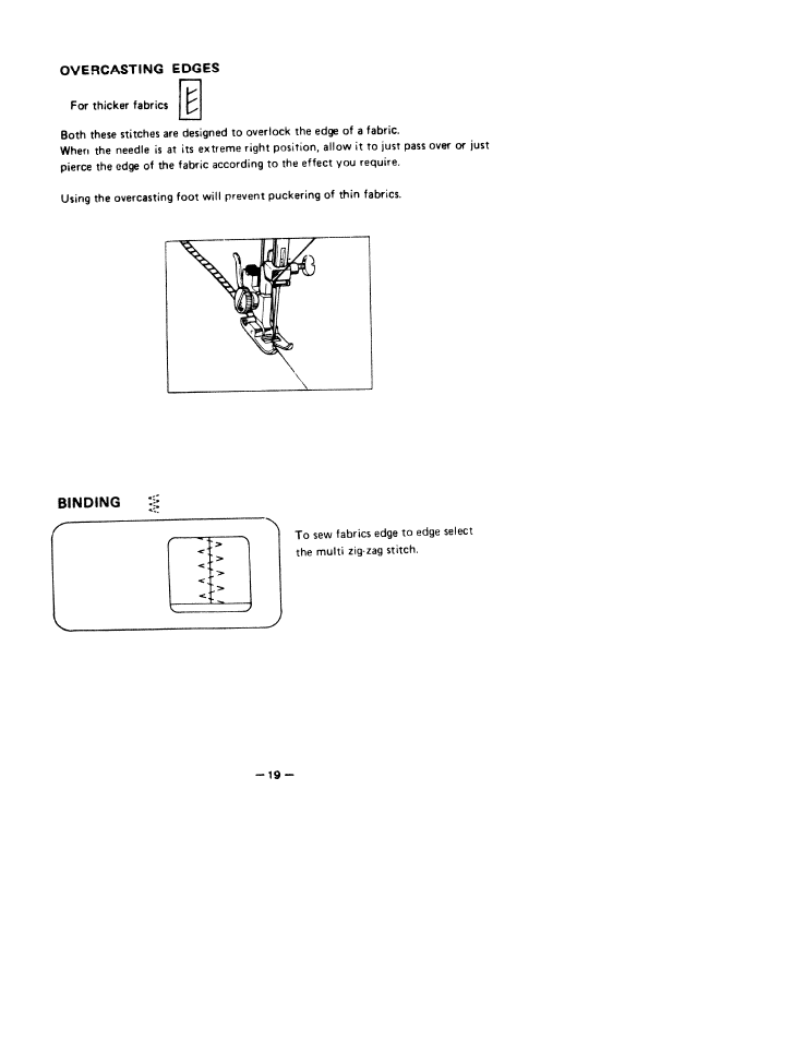 Overcasting edges, Binding | SINGER W1766 User Manual | Page 24 / 33