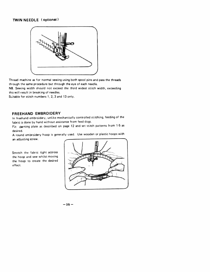 Freehand embroidery, Twin needle (optional) | SINGER W1766 User Manual | Page 30 / 33