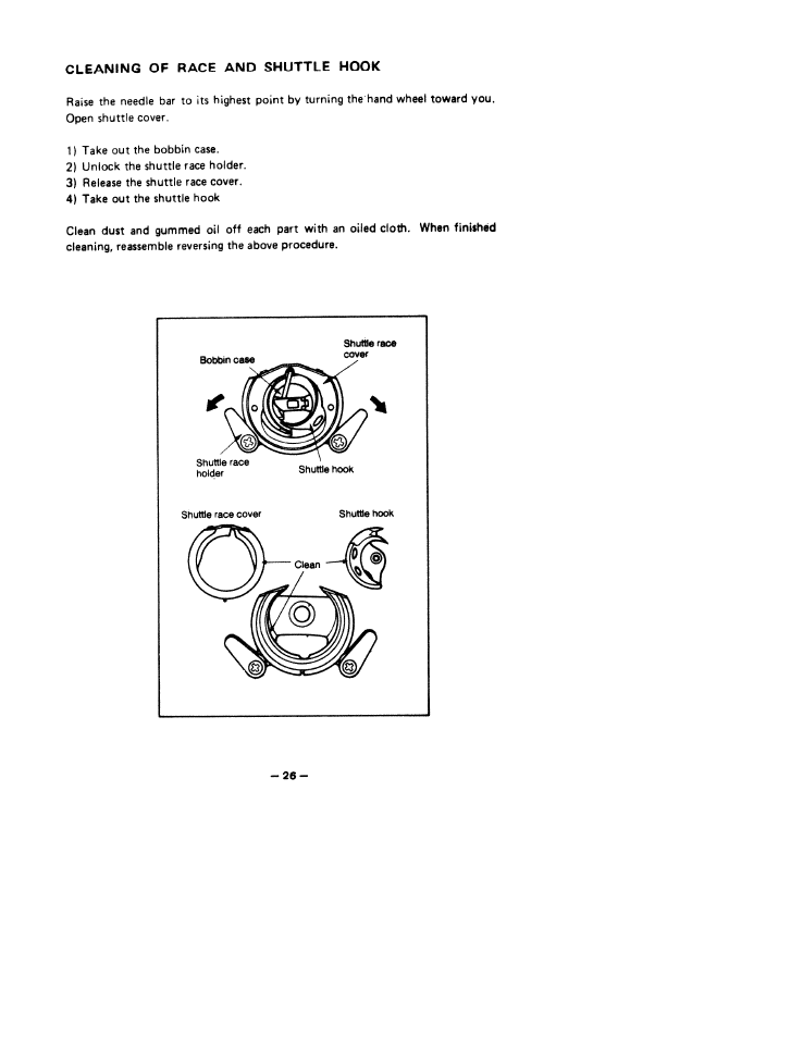 Cleaning of race and shuttle hook, Cleaning of race .and shuttle hook | SINGER W1766 User Manual | Page 31 / 33