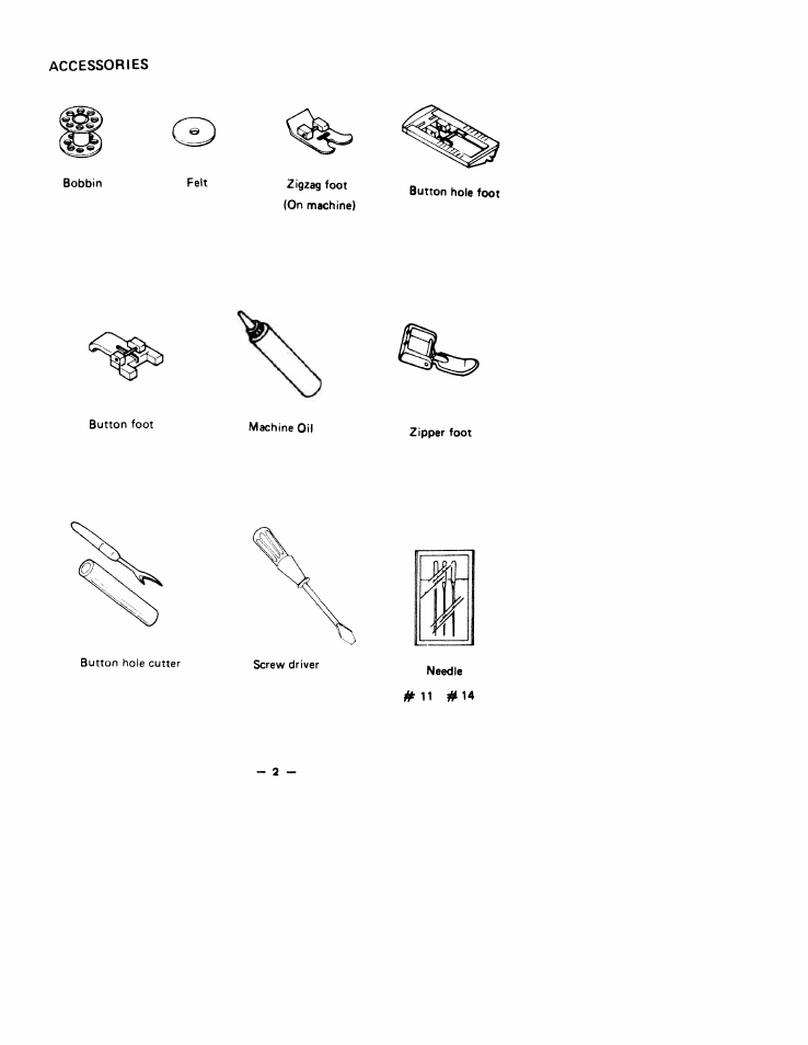 Accessories, Felt | SINGER W1766 User Manual | Page 7 / 33