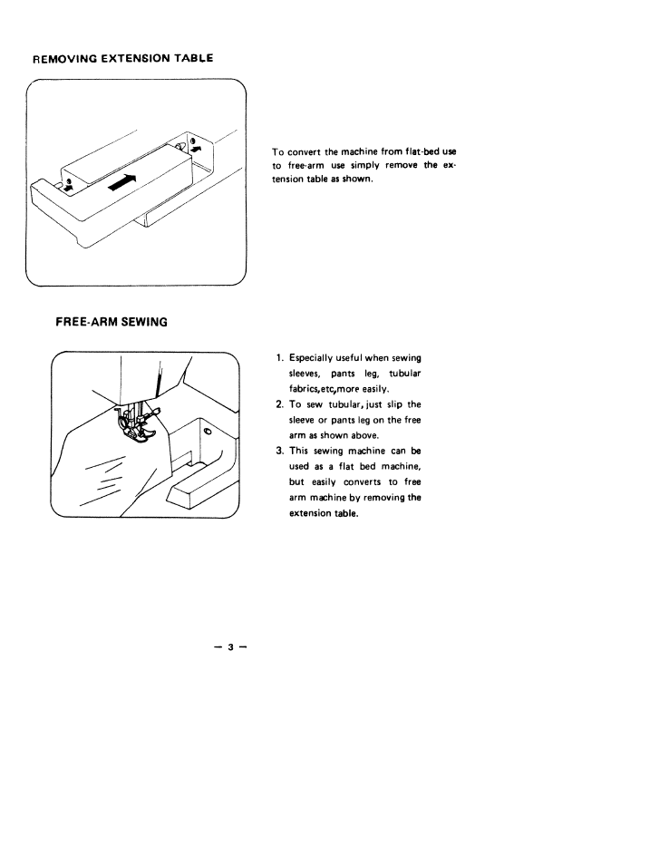 Removing extension tabte, Free-arm sewing | SINGER W1766 User Manual | Page 8 / 33