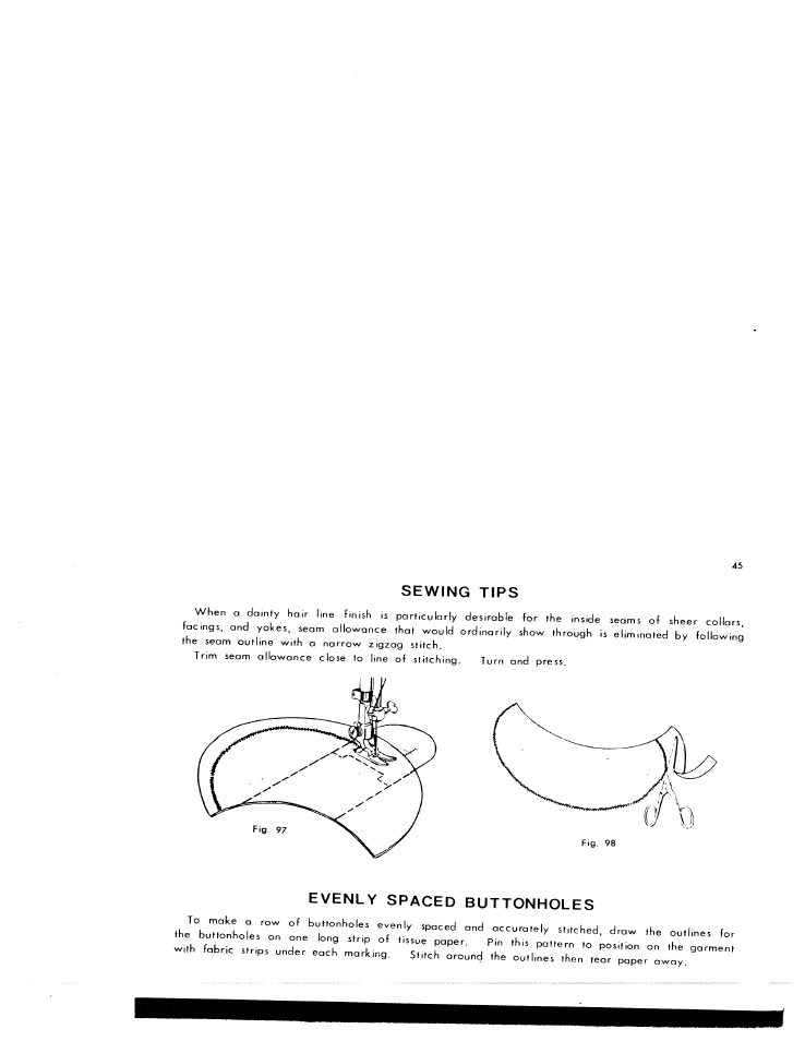 Sewing tips, Evenly spaced buttonholes, Sewing tips -46 | SINGER W1776 User Manual | Page 46 / 50