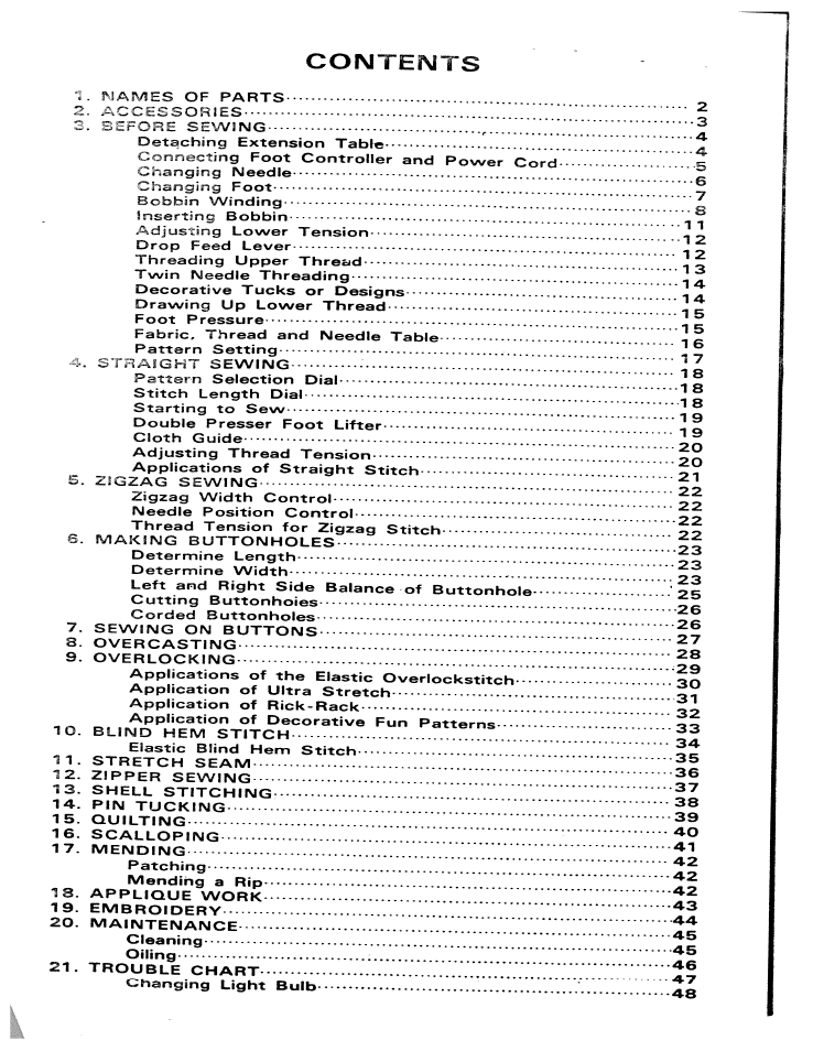 Contemts | SINGER W1777 User Manual | Page 2 / 50