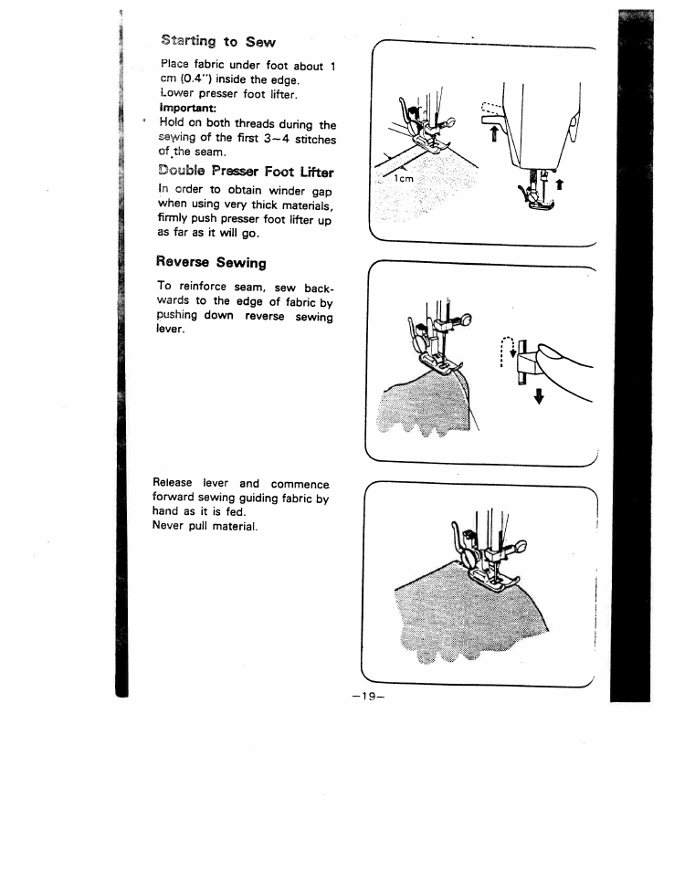 Double presser foot lifter, Reverse sewing | SINGER W1777 User Manual | Page 21 / 50