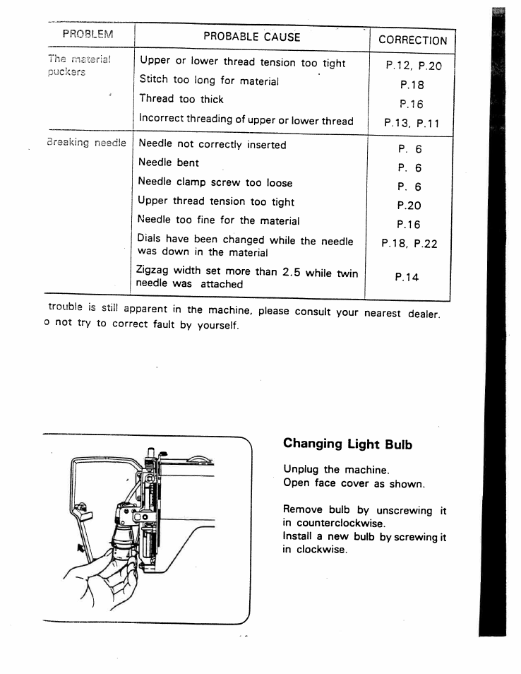 Changing light bulb | SINGER W1777 User Manual | Page 49 / 50