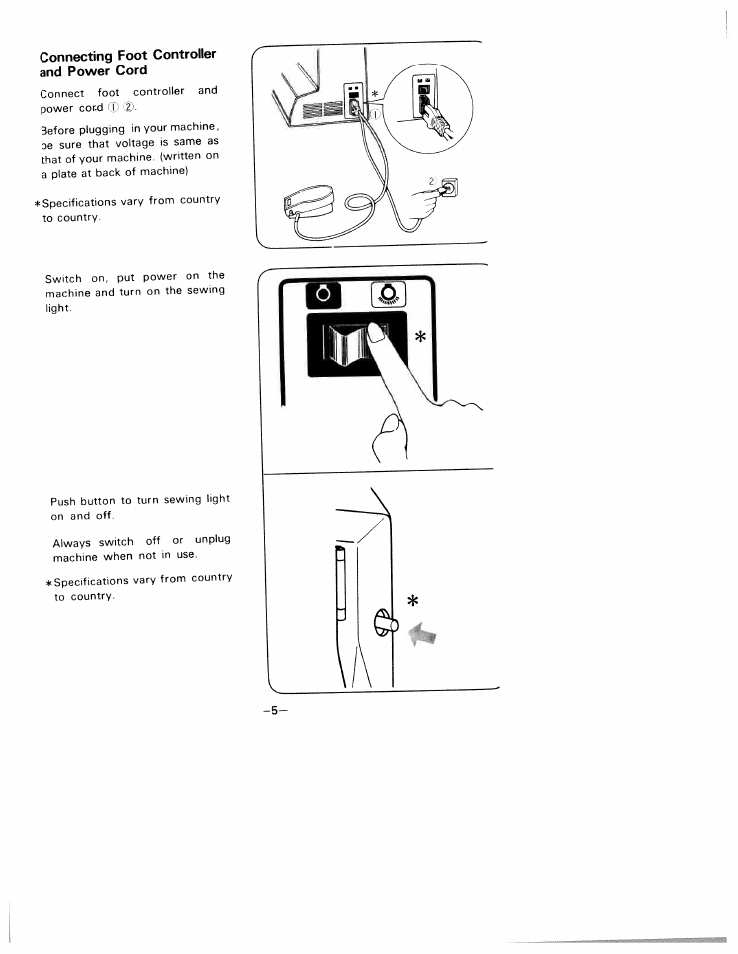 Connecting foot controller and power cord | SINGER W1805 User Manual | Page 10 / 48