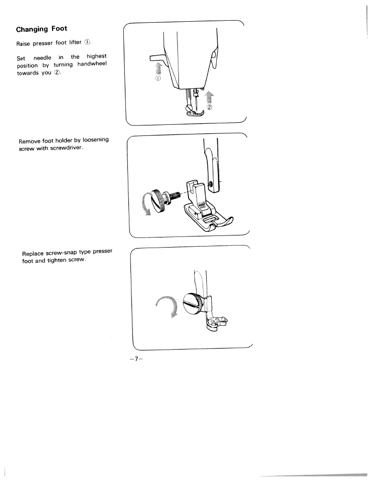 Changing foot | SINGER W1805 User Manual | Page 12 / 48