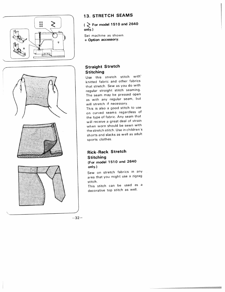 Stretch seams, Straight stretch stitching, Rick-rack stretch stitching | Stretc h seam s | SINGER W1805 User Manual | Page 37 / 48