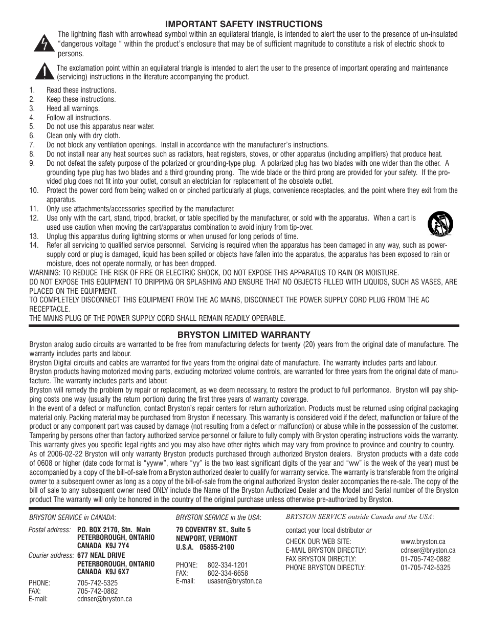 Bryston SP1.7 Series User Manual | Page 2 / 40