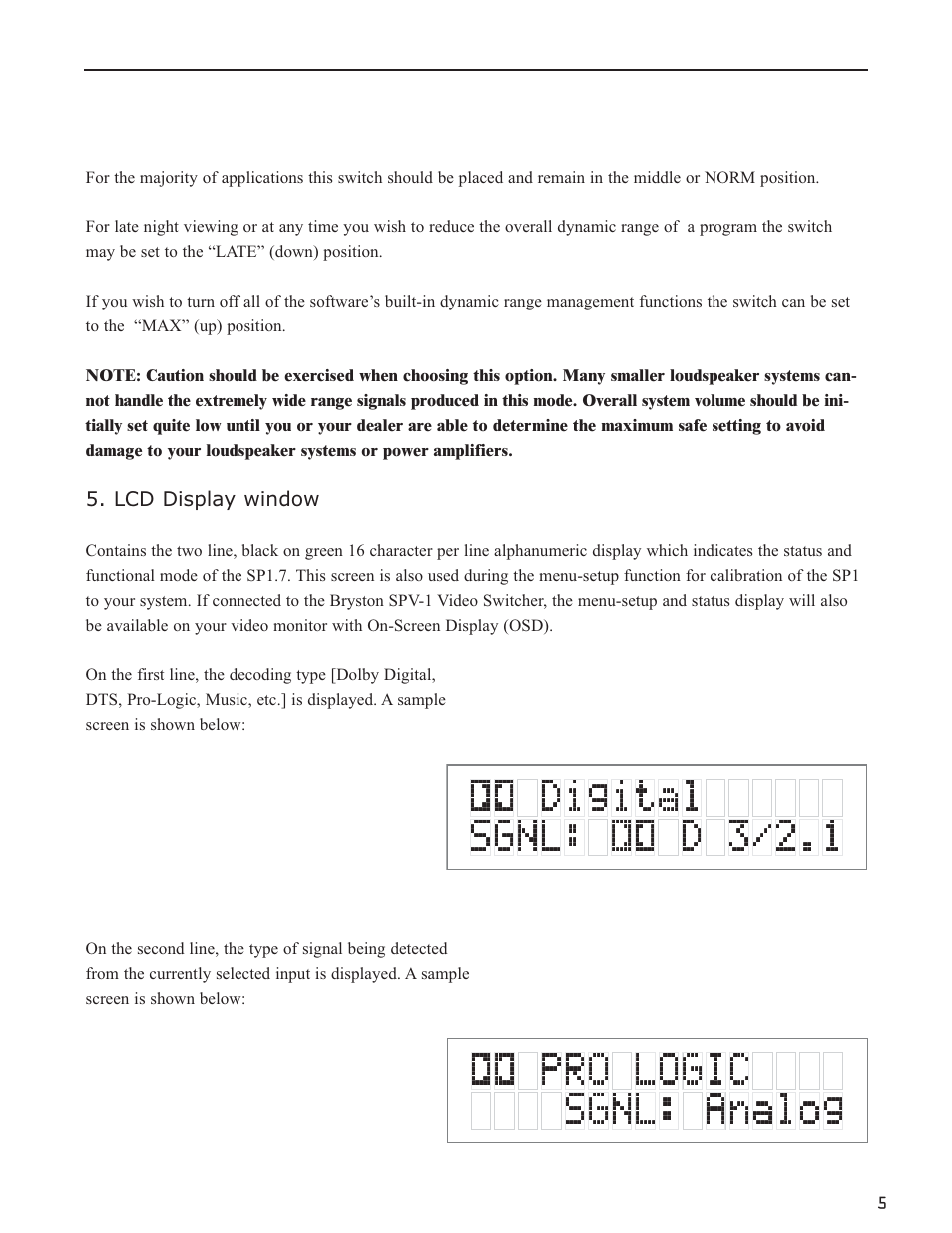 Using the dynamic range control | Bryston SP1.7 Series User Manual | Page 7 / 40