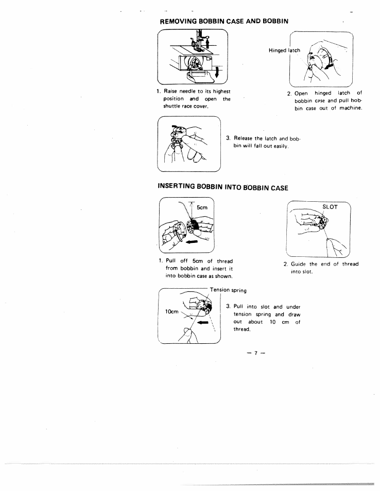 Removing bobbin case and bobbin, Inserting bobbin into bobbin case | SINGER W1855 User Manual | Page 11 / 32