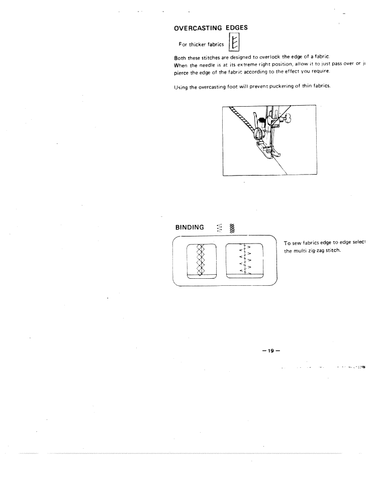 Overcasting edges, Binding | SINGER W1855 User Manual | Page 23 / 32