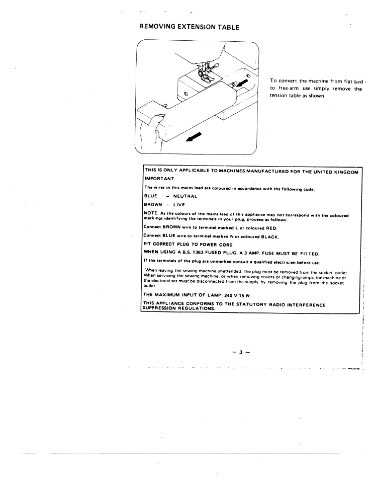 Removing extension table | SINGER W1855 User Manual | Page 7 / 32