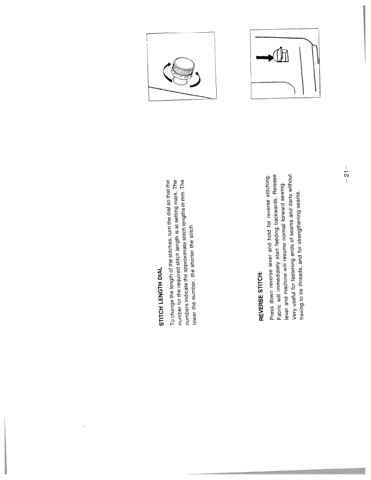 Stitch length dial, Reverse stitch | SINGER W1911 Quilter's Friend User Manual | Page 23 / 37