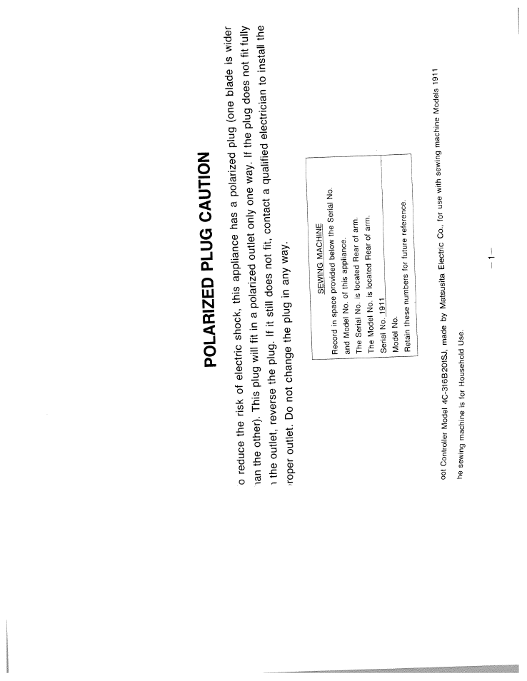 Polarized plug caution, Fr.r | SINGER W1911 Quilter's Friend User Manual | Page 3 / 37