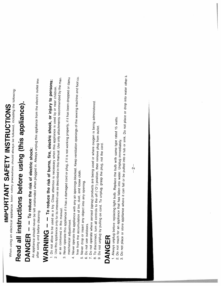 Iivihortant safety instructions, Danger to reduce the risk of electric shock, Alr