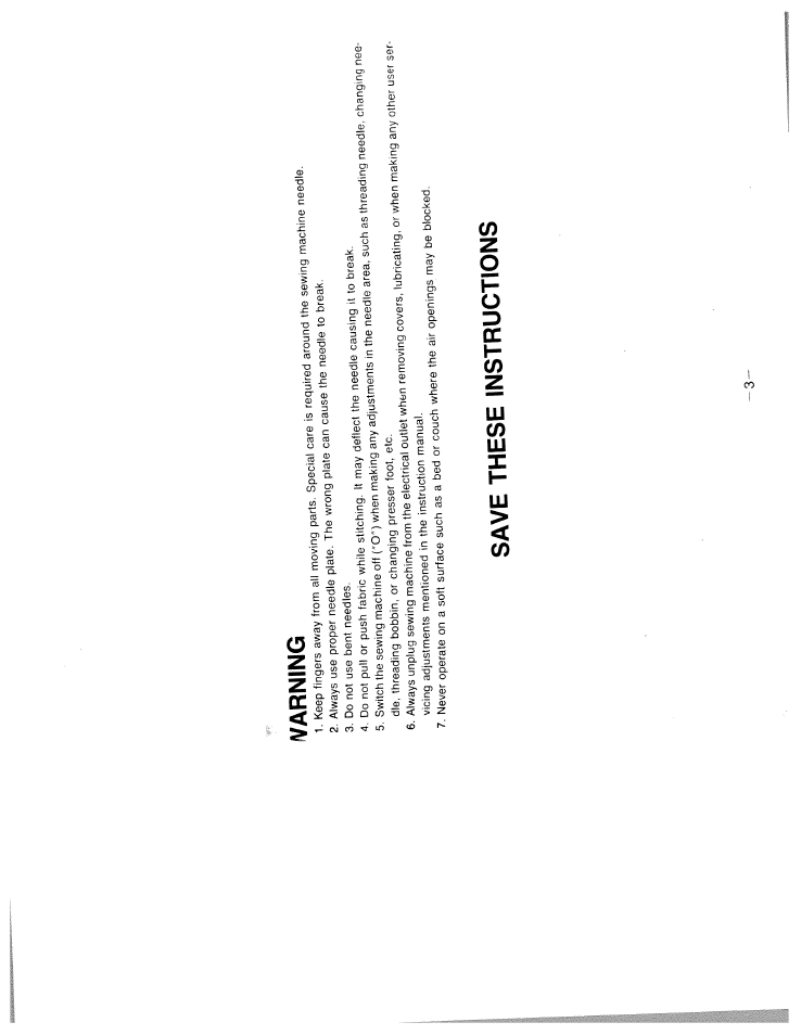Save these instructions, Varning | SINGER W1911 Quilter's Friend User Manual | Page 5 / 37