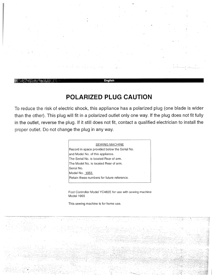 Polarized plug caution | SINGER W1955 User Manual | Page 4 / 55