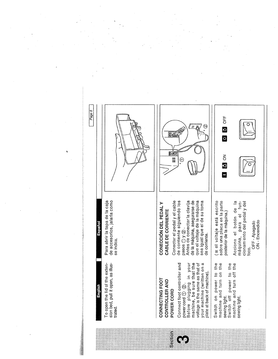 Coneccion del pedal y cable de corriente, Conección del pedal y cable de corriente | SINGER W1999 User Manual | Page 14 / 67