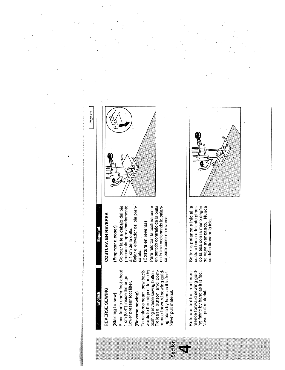 Reverse sewing, Costura en reversa | SINGER W1999 User Manual | Page 36 / 67