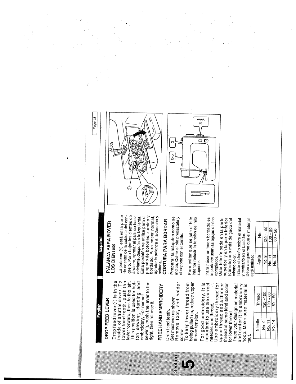 Drop feed lever, Free hand embroidery, Palanca para mover los dientes | Costura para bordar, Palanca para mover los dientes costura para bordar | SINGER W1999 User Manual | Page 56 / 67